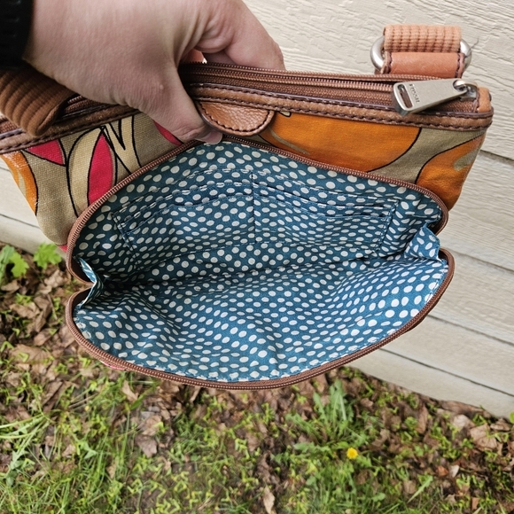 Fossil Key-Per coated canvas crossbody bag pink leaves orange fruit - Picture 8 of 8